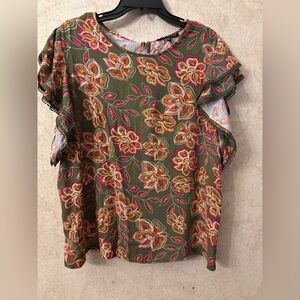 Como Black Floral Short Sleeve Ruffle Sleeve # 852